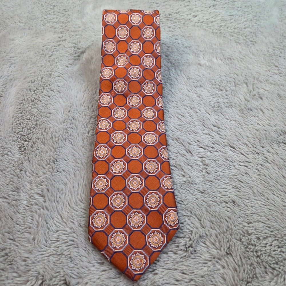 Robert Talbott Silk Necktie Mens OS Geometric Medallion Best of Class Orange Tie